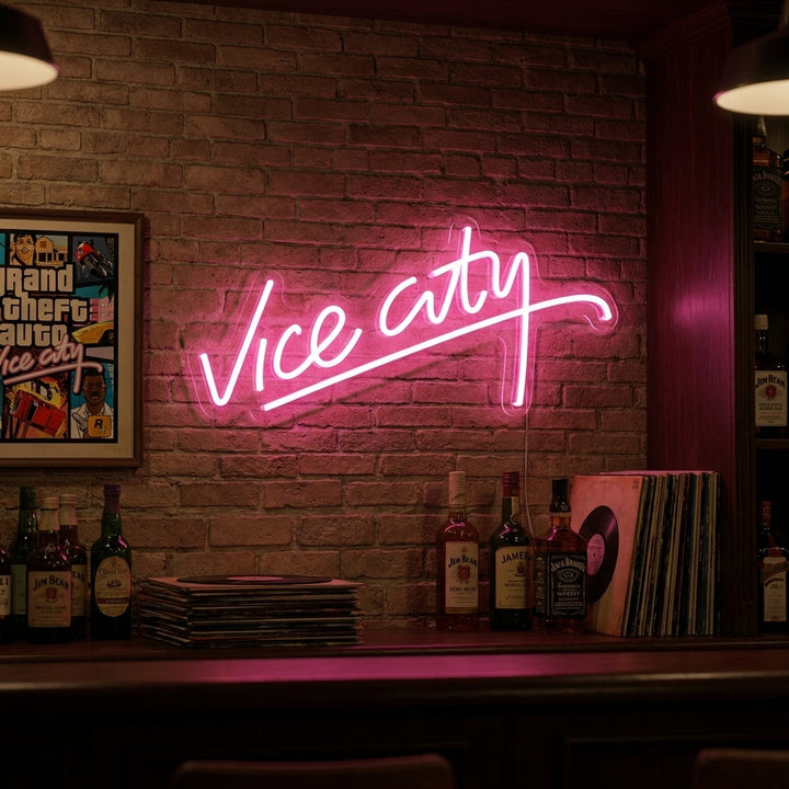 "Vice City, Spielzimmerdekoration" Neonschrift