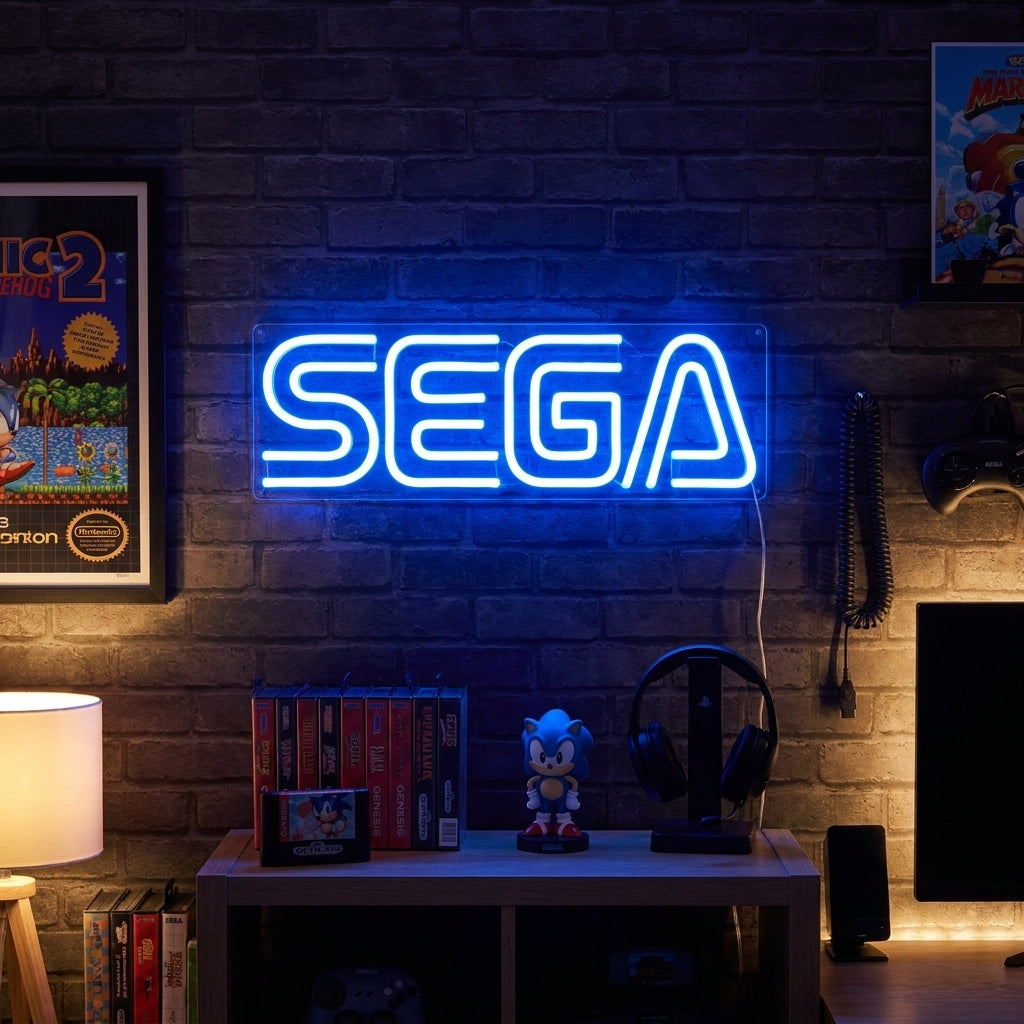 "Sega, Spielzimmer" Neonschrift