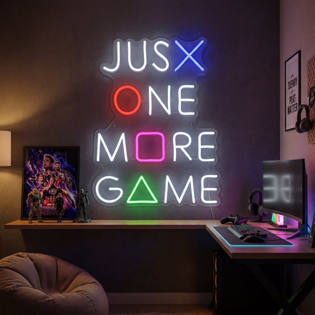 "Just One More Game, Gaming-Dekor" Neonschrift