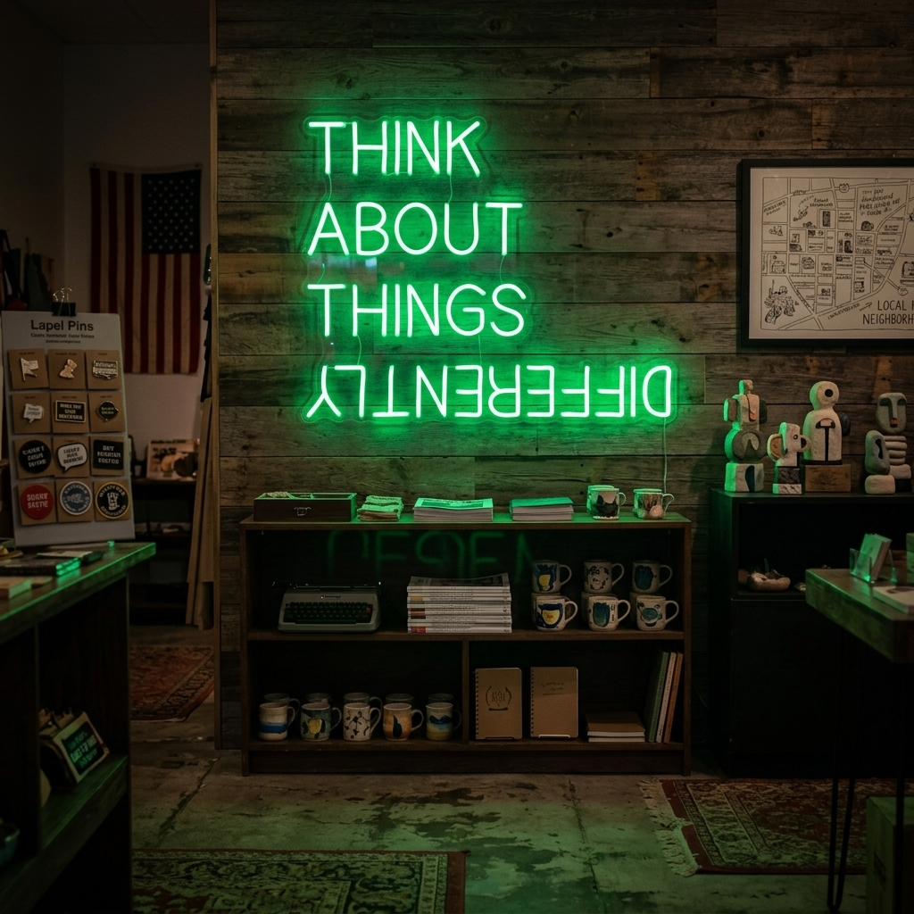 "Think About Things Differently" Neonschrift