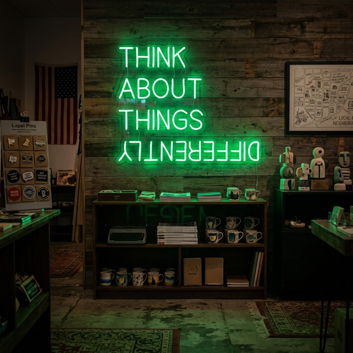 "Think About Things Differently" Neonschrift