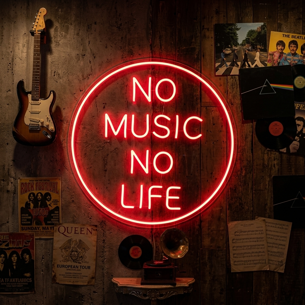 "No Music No Life" Neonschrift