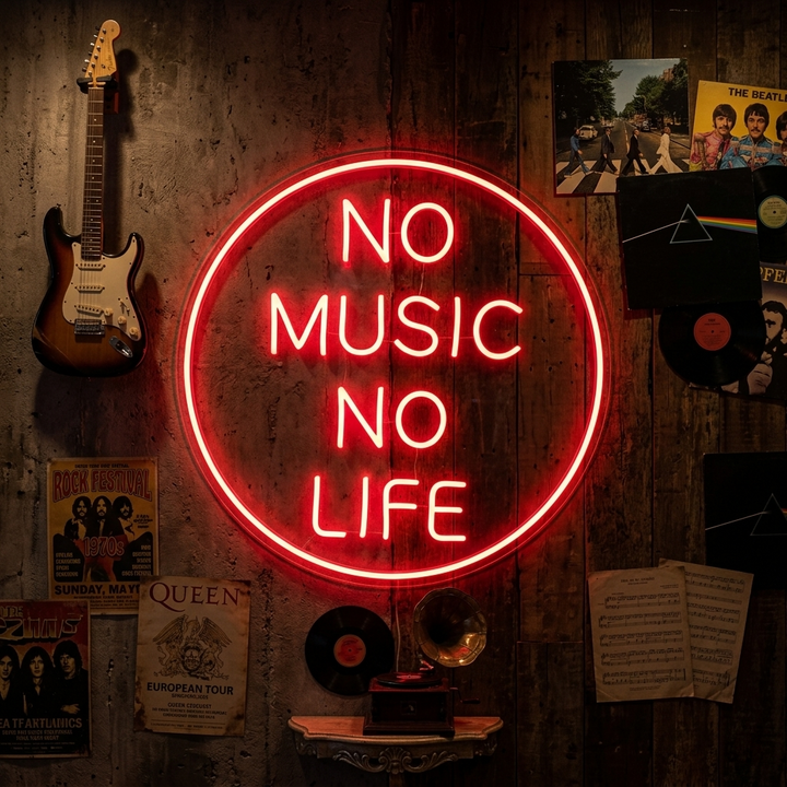 "No Music No Life" Neonschrift