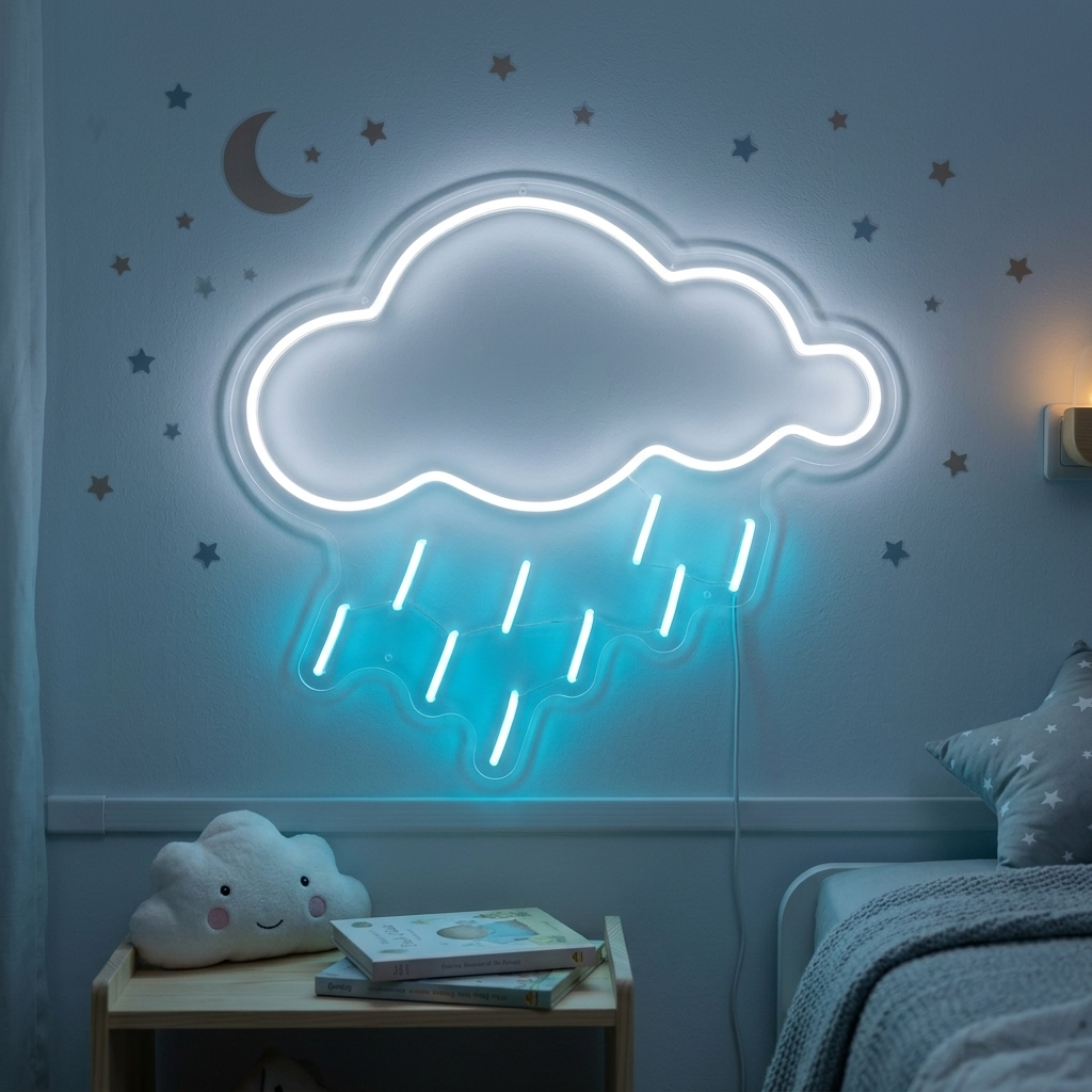 "Element-Symbol Wolke Regen" Neonschrift