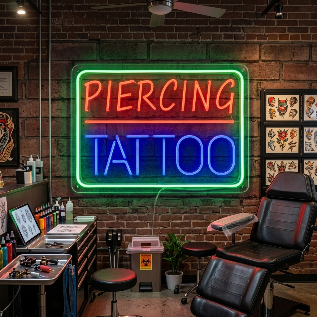 "Piercing Tattoo" Neonschrift