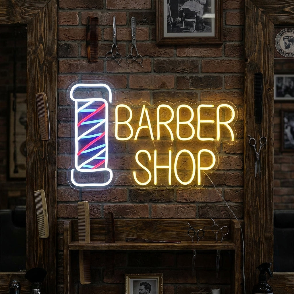 "Barber Shop" Neonschrift, Barbershop Leuchtreklame, Barbershop Leuchtschild
