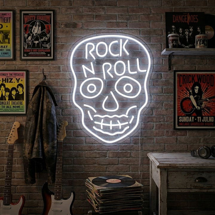 "Rock N Roll, Schädel" Neonschrift