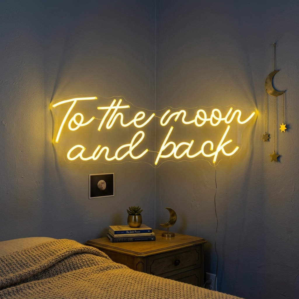 "To The Moon and Back" Neonschrift
