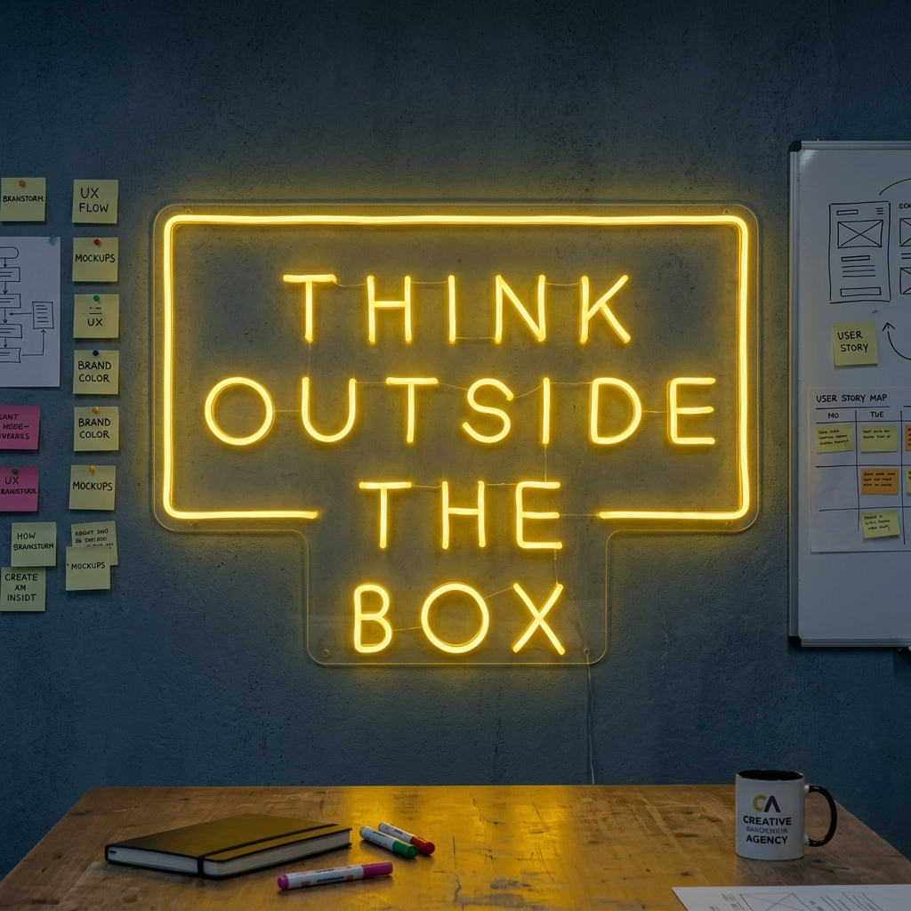 "Think Outside The Box" Neonschrift