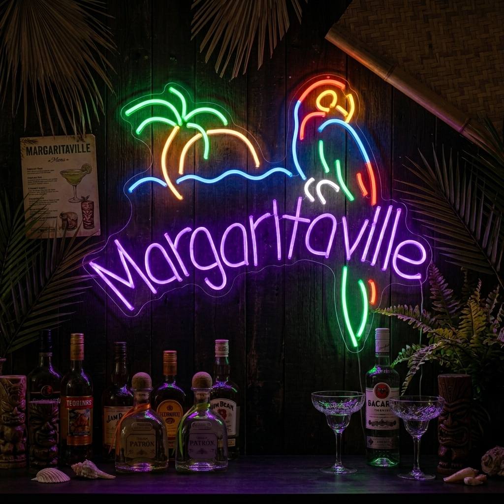 "Jimmy Buffett Margaritaville Paradise Parrot Beer" Neonschrift