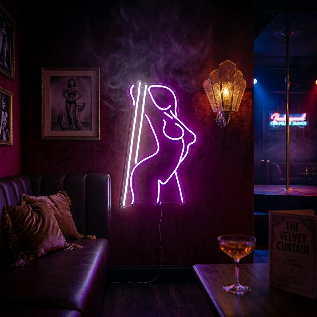 "Stangentanz-Mädchen" Neonschrift