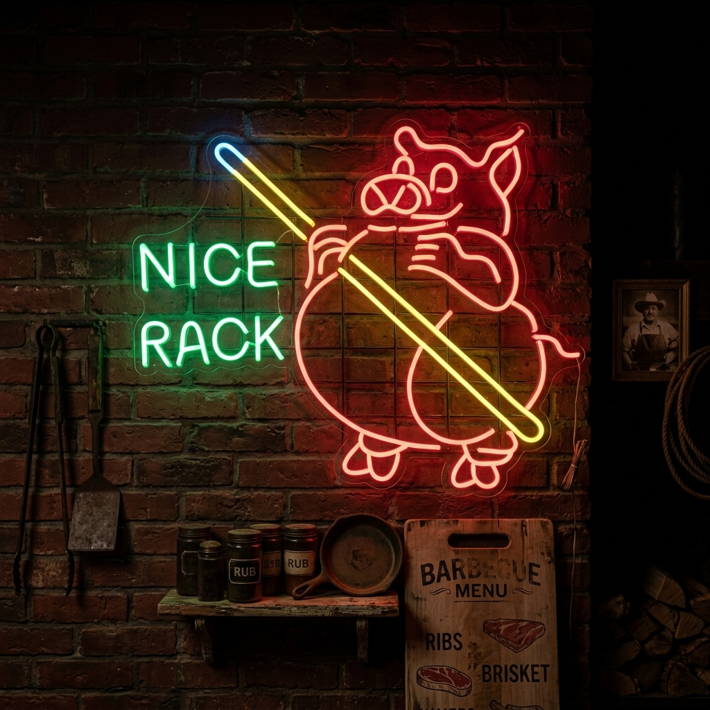 "Nice Rack" Neonschrift, Billard Leuchtreklame, Pool Leuchtschild