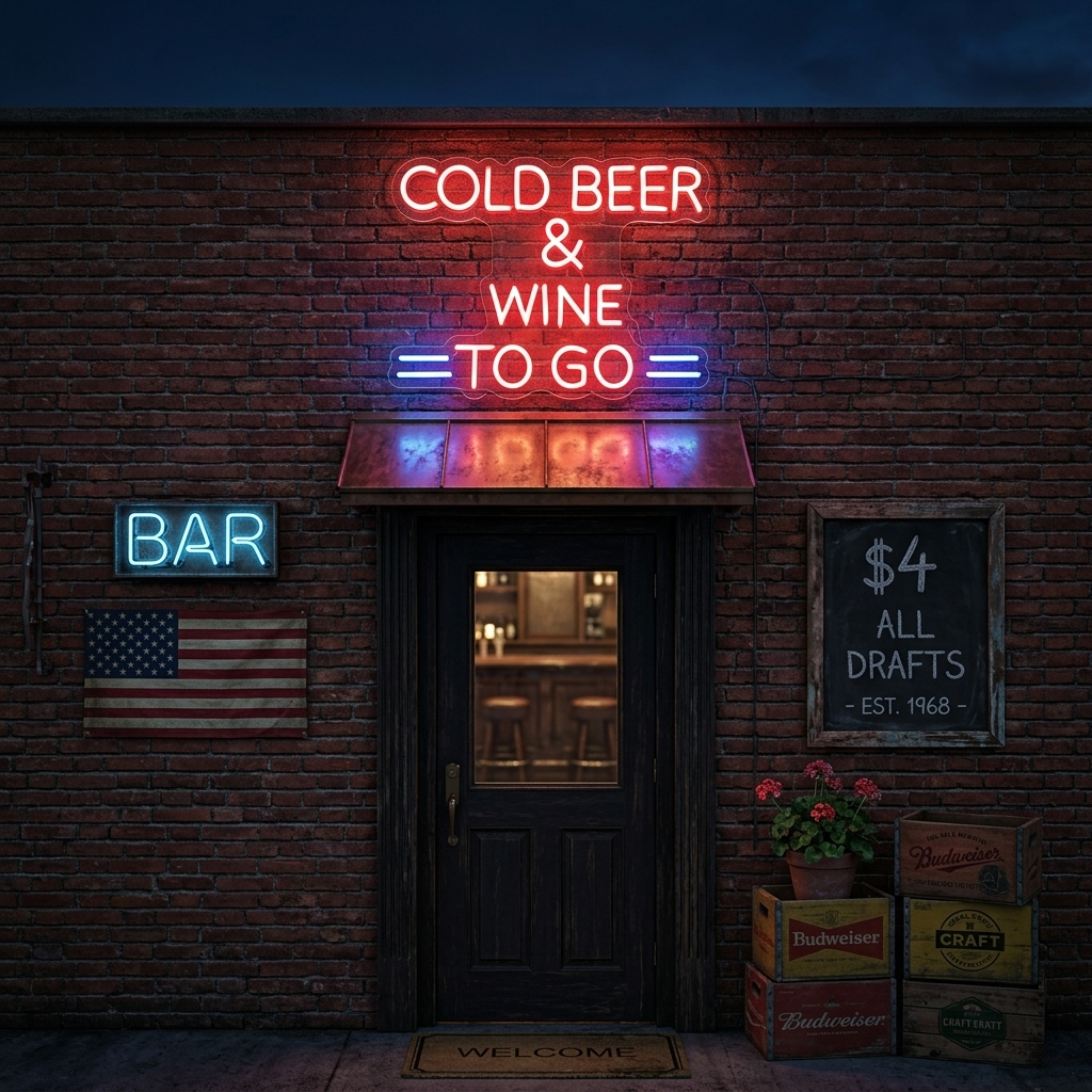 "Cold Beer And Wine To Go" Neonschrift
