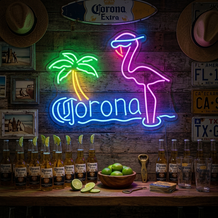 Corona Extra Pink Flamingo Neonschrift