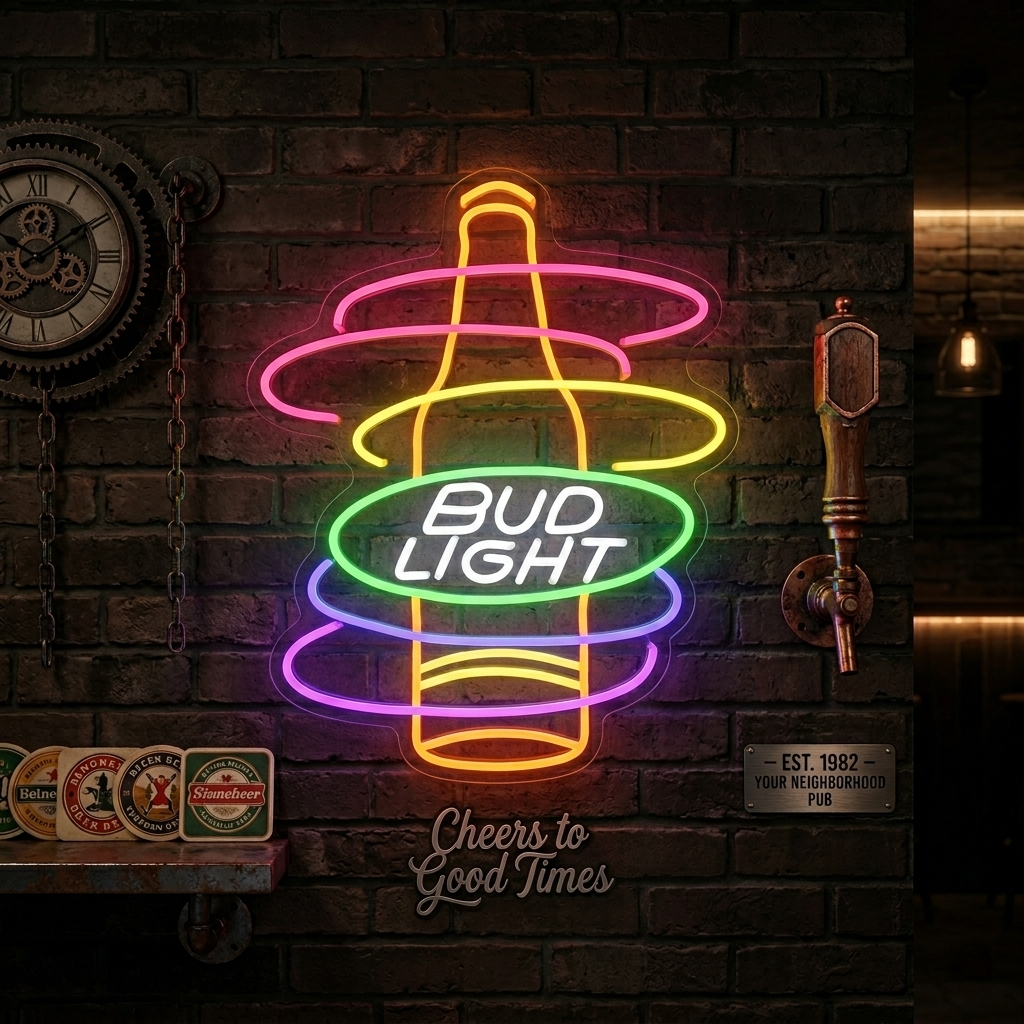 Bud Light Rainbow Bottle Neonschrift