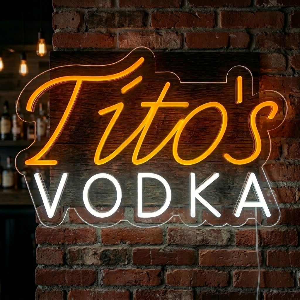 "Vintage Titos Vodka Bierbar" Neonschrift