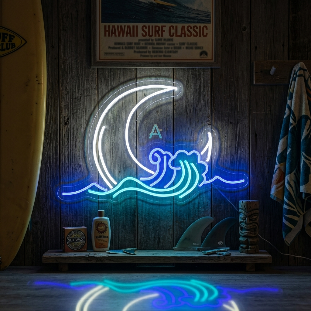 "Mondaufgang Und Welle" Neonschrift