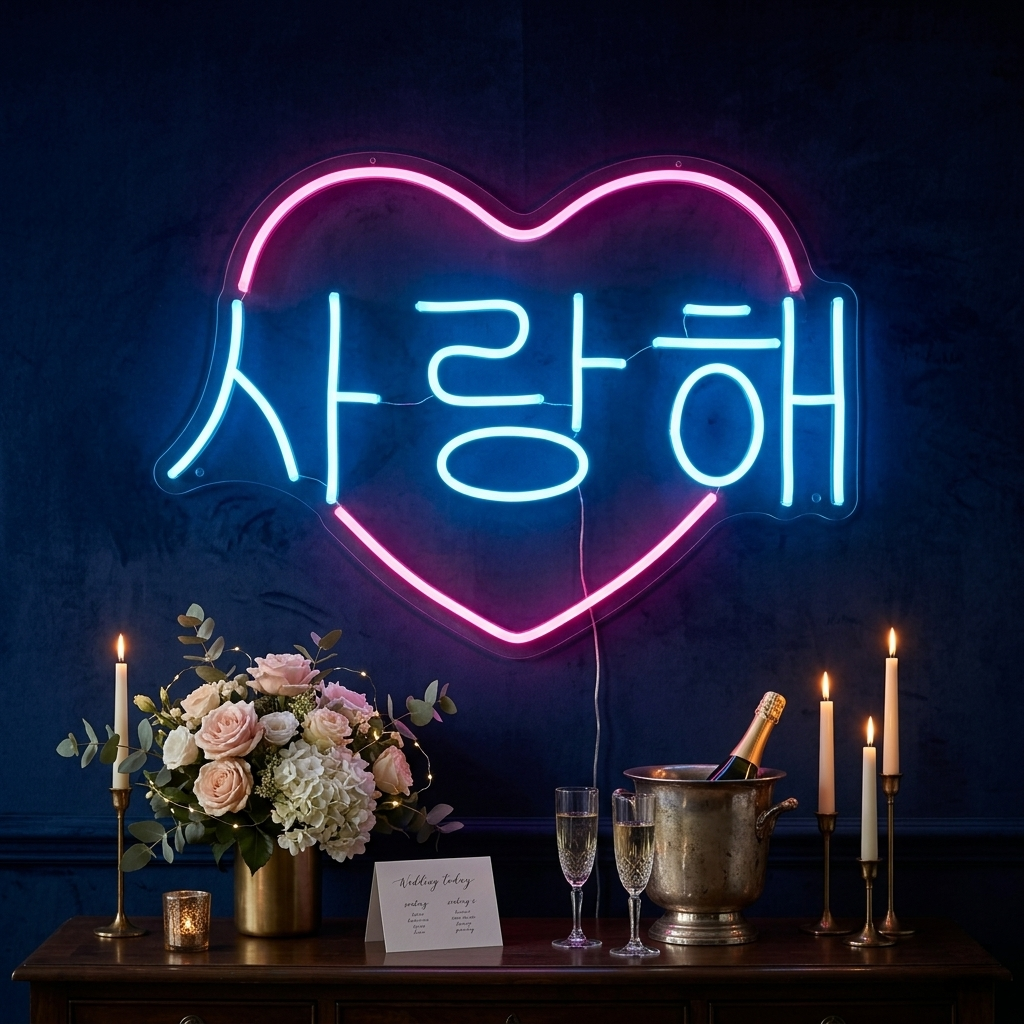"Herzförmiges Koreanisches Ich Liebe Dich" Neonschrift