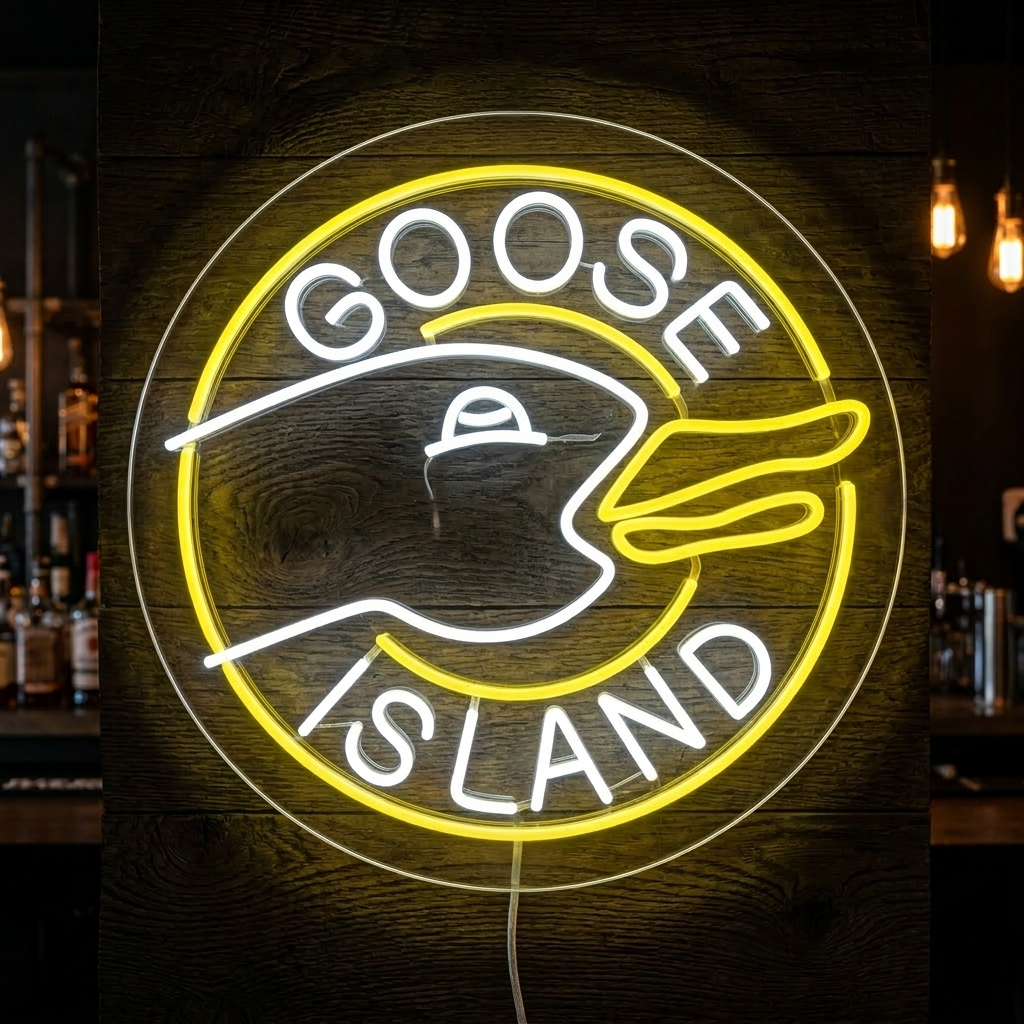 "Goose Island Bierbar" Neonschrift