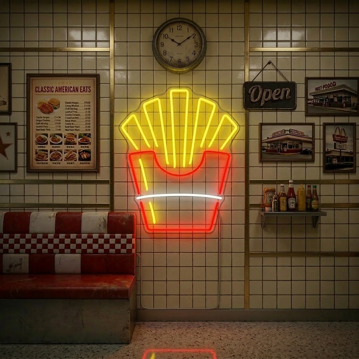 "Pommes Frites In Papier Pommes Essen" Neonschrift