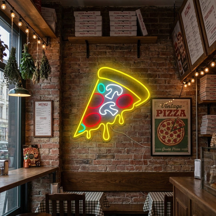 "Tropfende Pizza" Neonschrift, Pizza Leuchtreklame, Pizza Leuchtschild