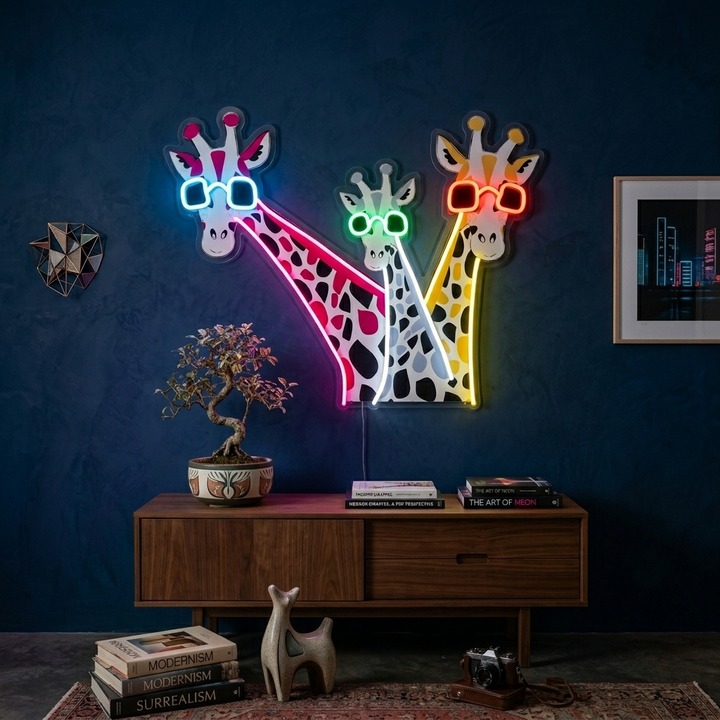 "Lustige Giraffen mit Sonnenbrillen" UV-bedruckt LED-Neonschild