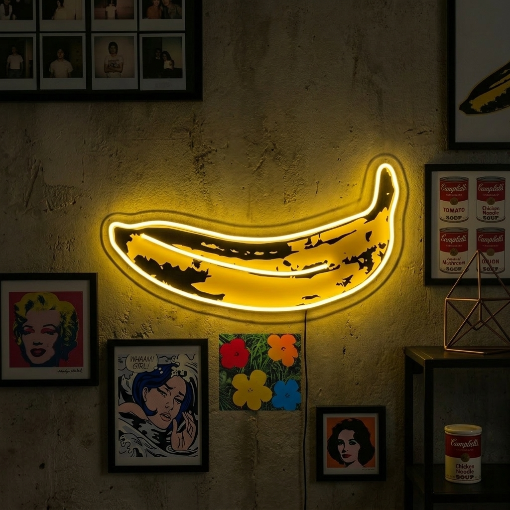 "Pop Art Banana, Gemälde des berühmten Künstlers" UV-bedruckt LED-Neonschild