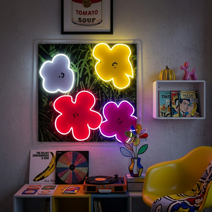 "Pop Art in Bloom, Famous Künstler Blumen" UV-bedruckt LED-Neonschild