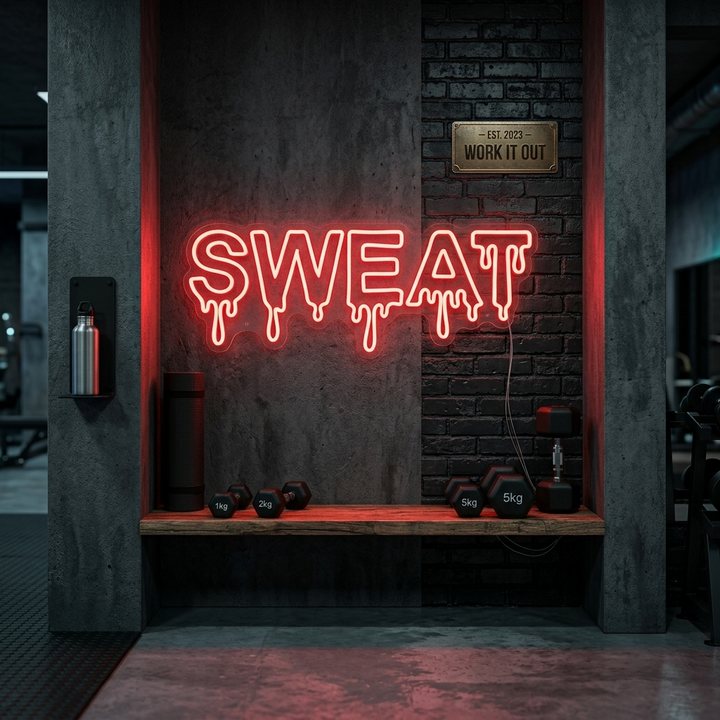 "Sweat" Neonschild, Gym Leuchtreklame, Homegym Deko