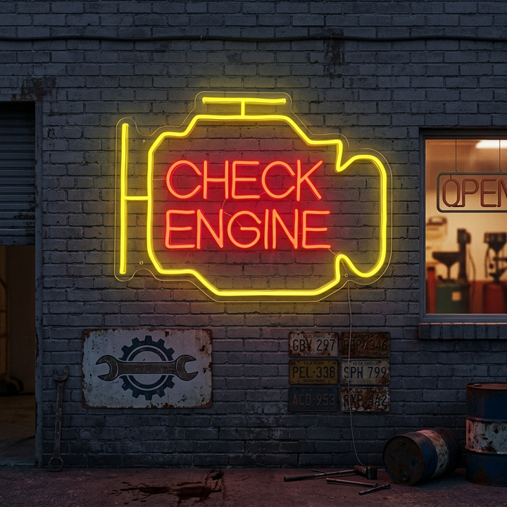"Check Engine" Neonschild, Garage Leuchtreklame, Garage  Leuchtschild