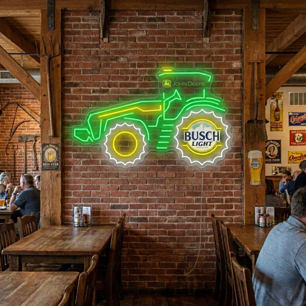 Landwirt Traktor und Bier Motiv Neonschild