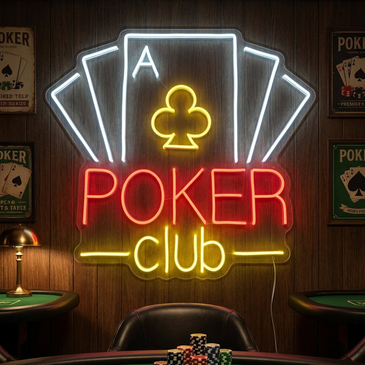 "Poker Club" Neonschild, Kasino Leuchtreklame, Kasino Leuchtschild