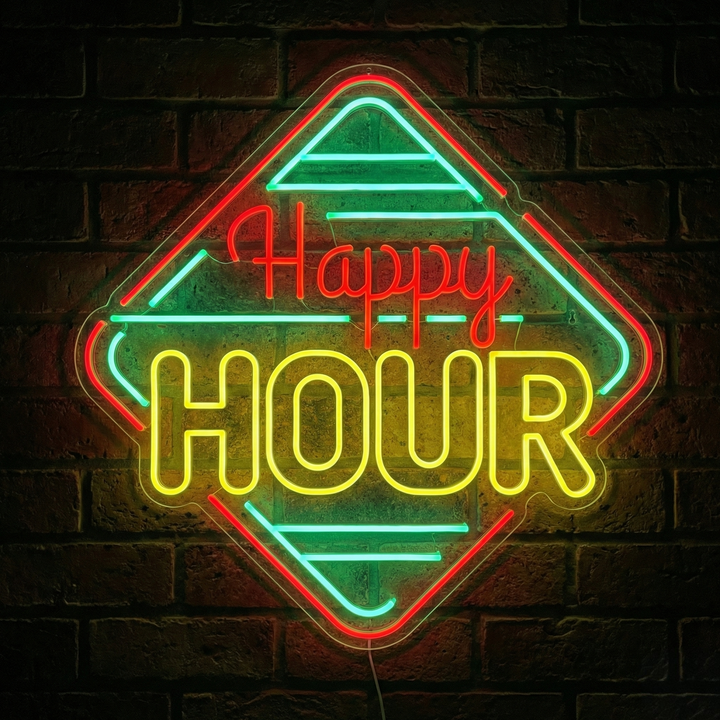 "Happy Hour" Neonschild, Happy Hour Leuchtreklame, Happy Hour Leuchtschild