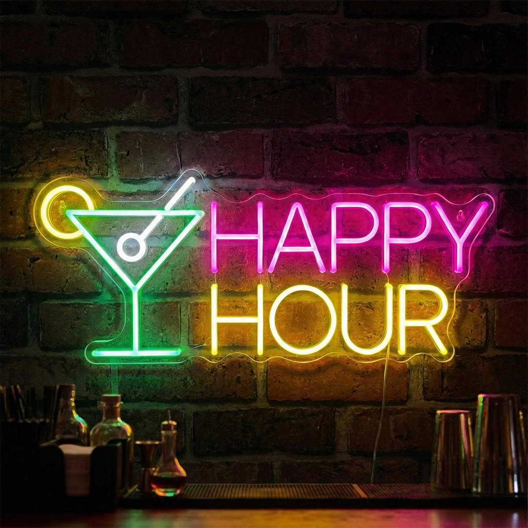 "Happy Hour" Neonschild, Happy Hour Leuchtreklame, Happy Hour Leuchtschild