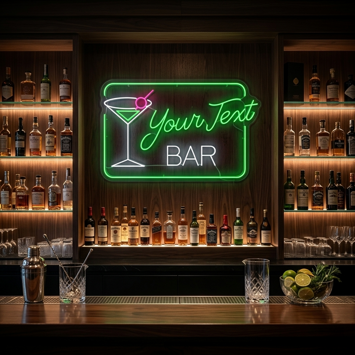 "Custom Cocktails Bar" Neonschild, Cocktailschild, Cocktail Leuchtreklame