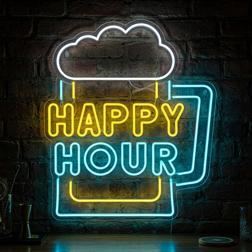 "Happy Hour" Neonschild, Happy Hour Leuchtreklame, Happy Hour Leuchtschild