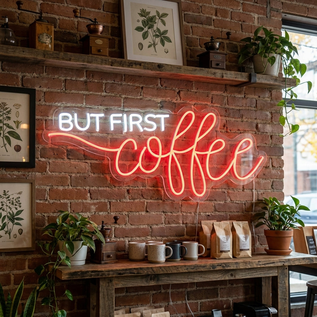 "But First Coffee" Neonschild
