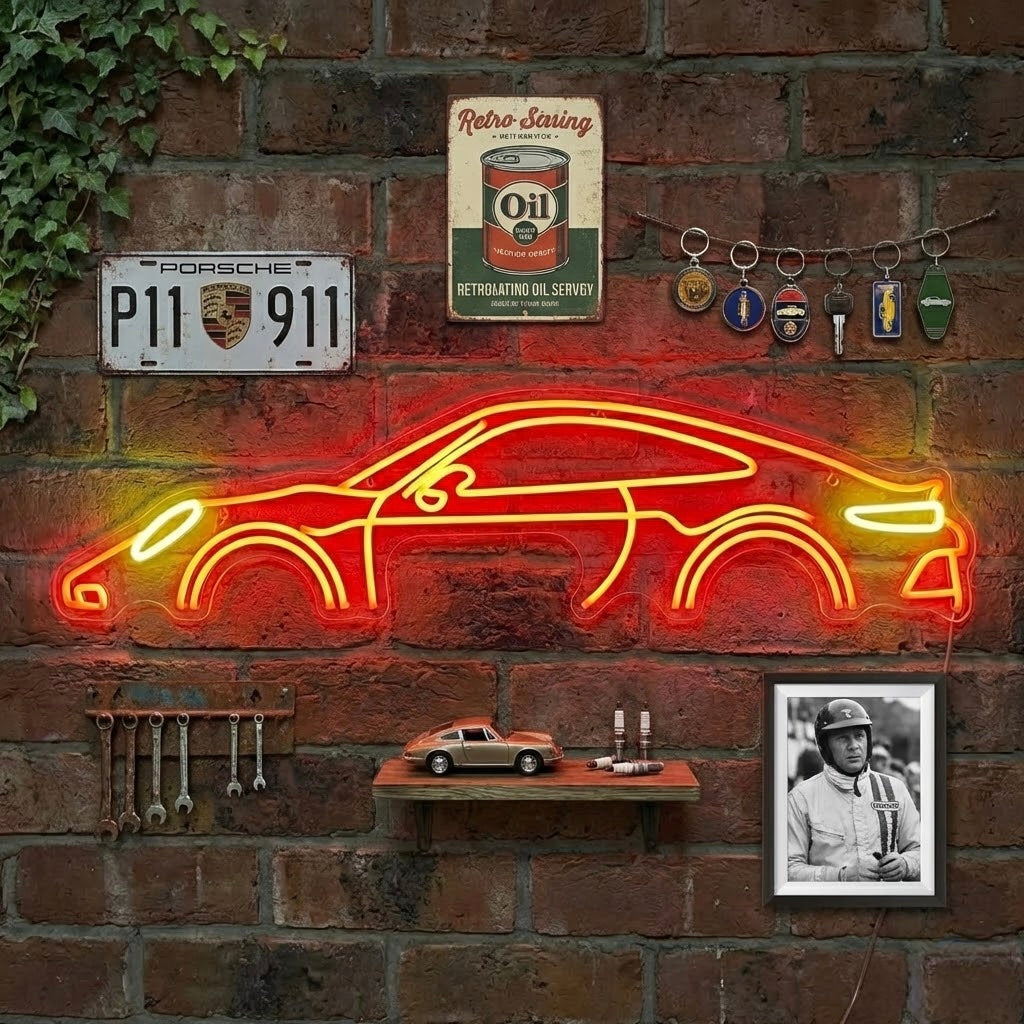 Klassischer Sportwagen Umriss Neonschild