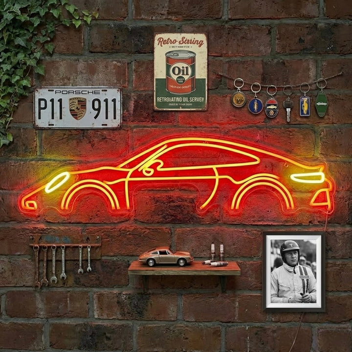 Klassischer Sportwagen Umriss Neonschild