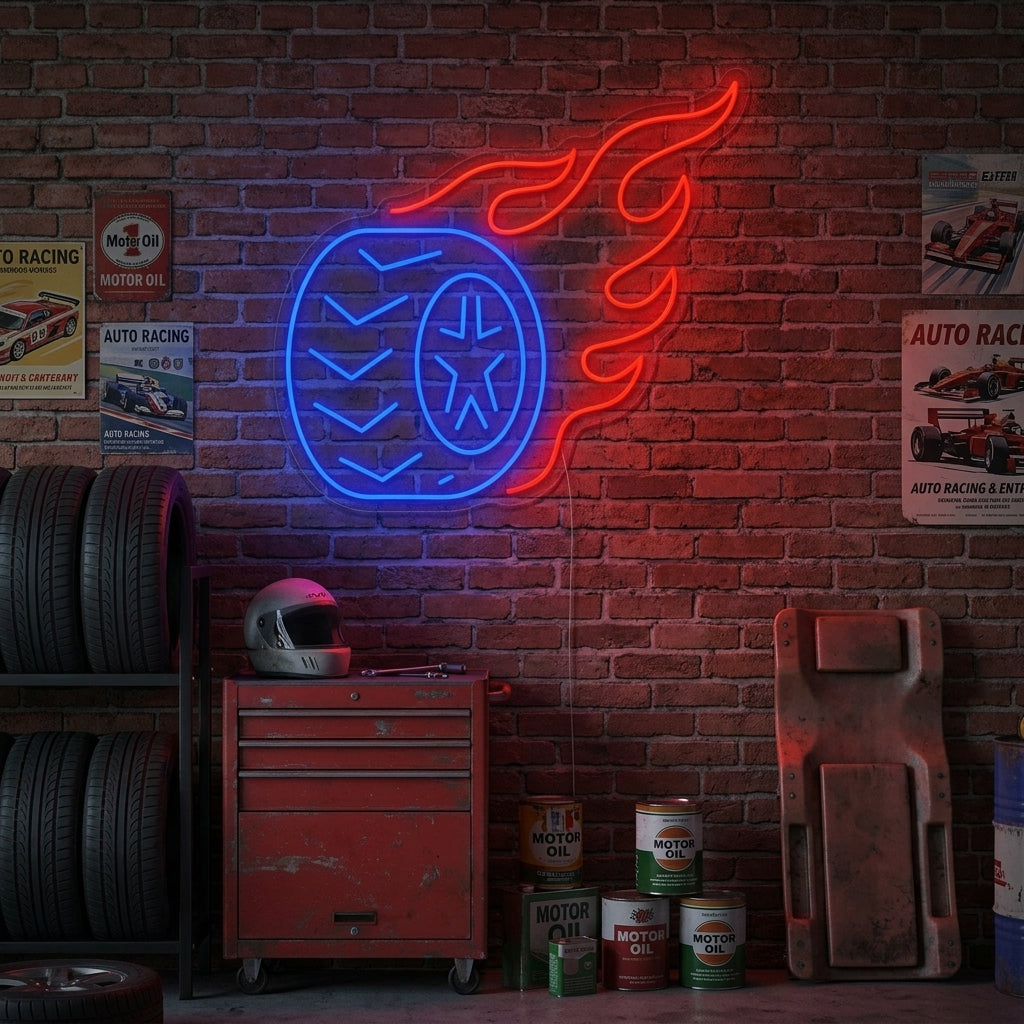 "Reifenflamme" Neonschild