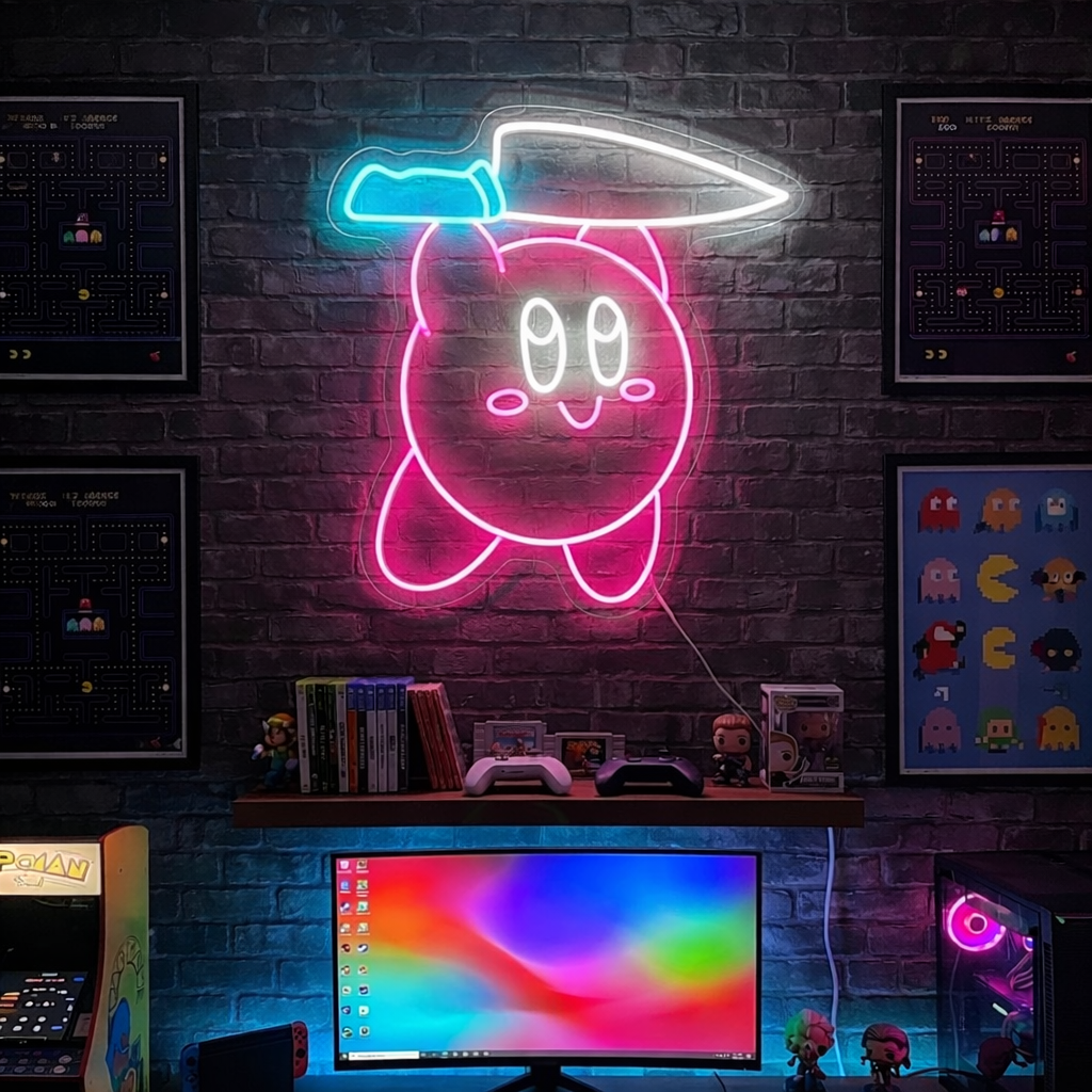 Cartoon Figur mit Messer Motiv Neonschild
