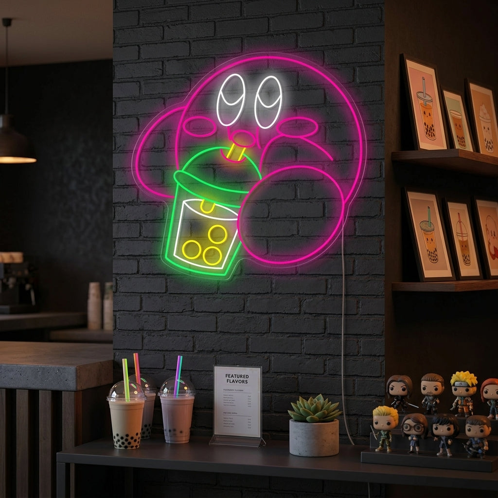"Kirby trinkt Boba-Tee" Neonschild
