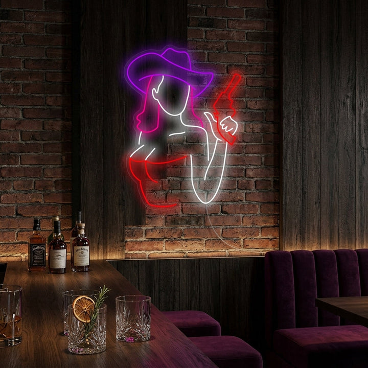 "Cowgirl-Pistole" Neonschild