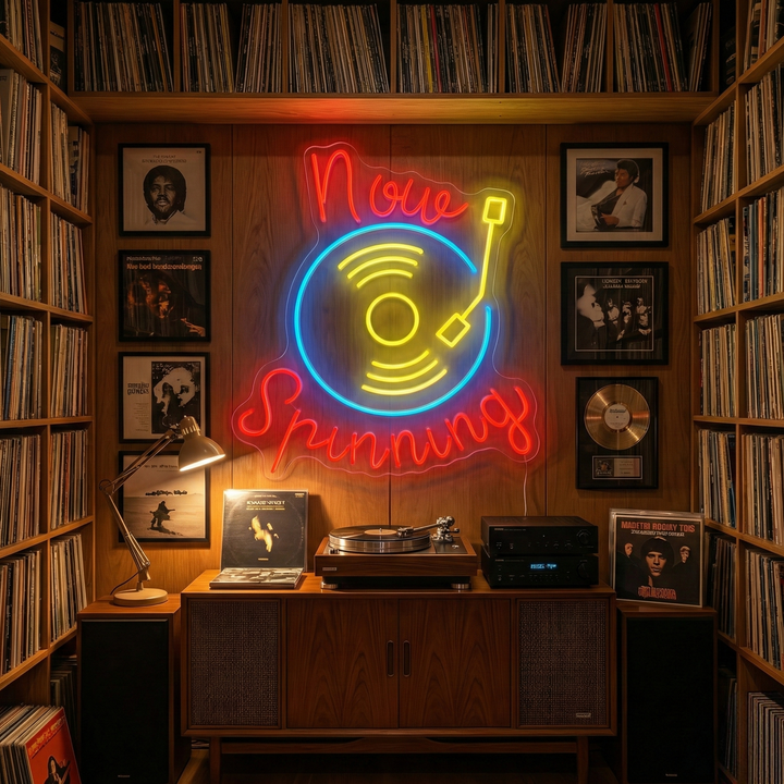 "Now Spinning" Neonschild