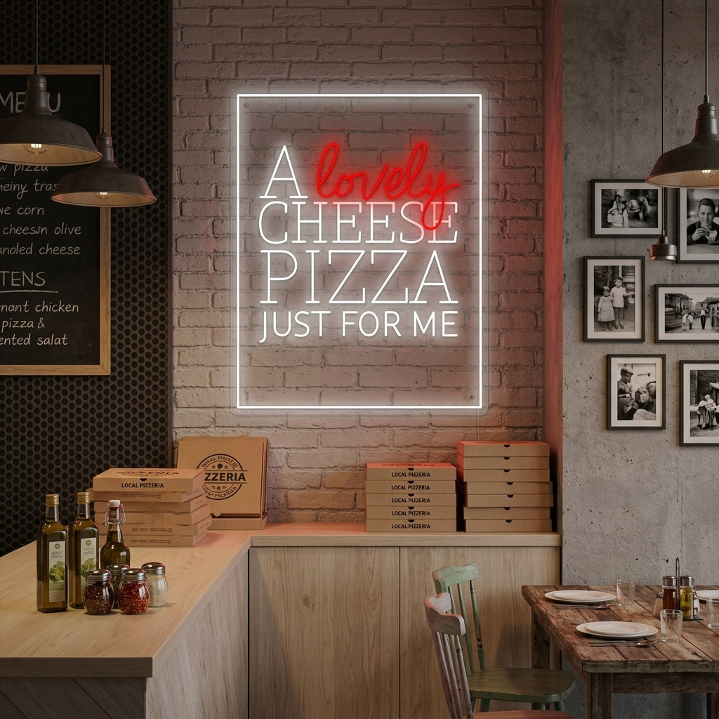 "A Lovely Cheese Pizza Just for Me" Neonschild