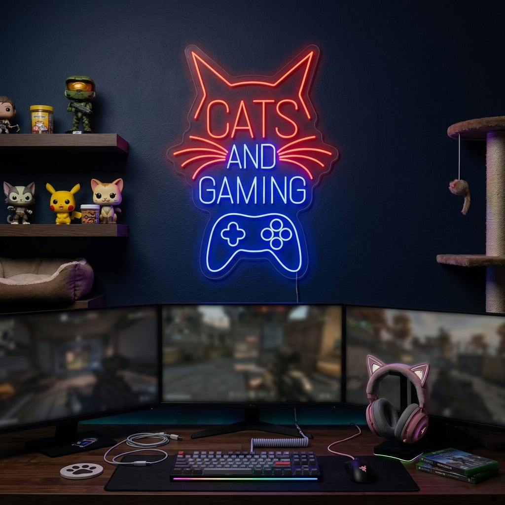 "Cats And Gaming" Neonschild