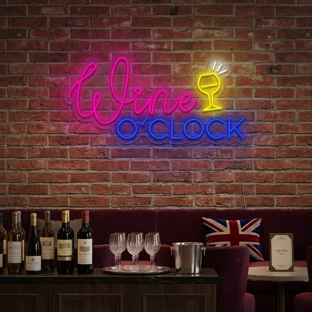 "Wine O'clock" Neonschild