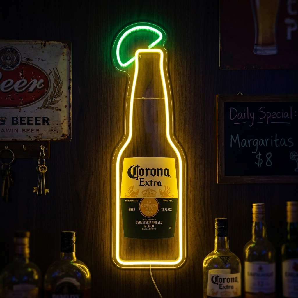 "Corona-Bierflasche" Neonschild