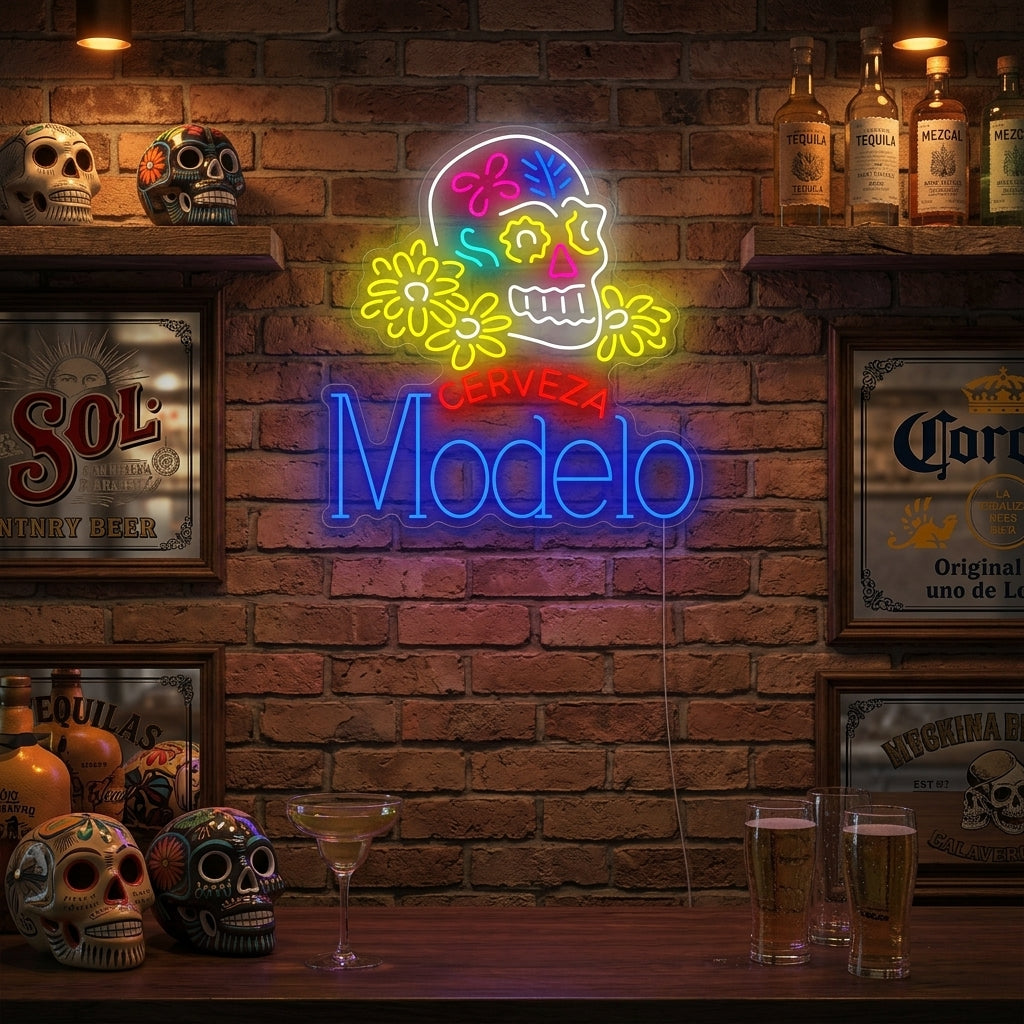 "Cerveza Modelo Totenkopf" Neonschild