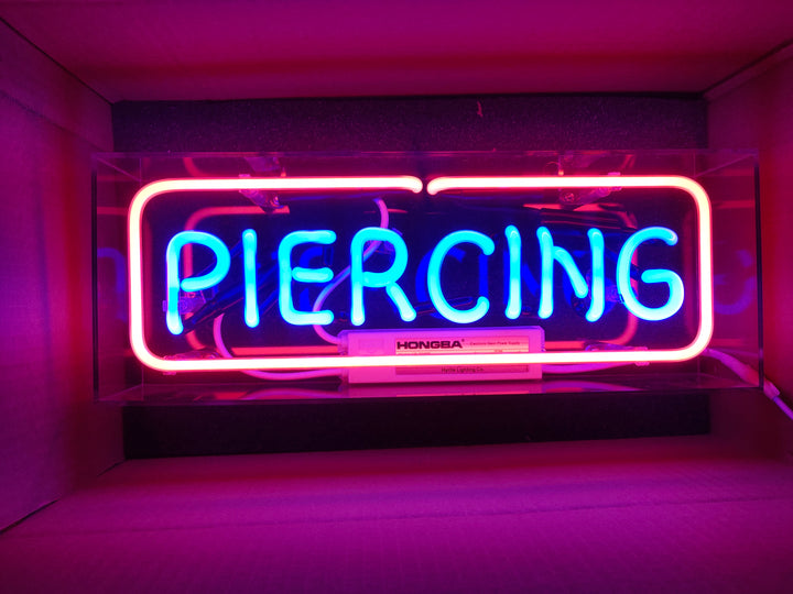 "Piercing" Acrylbox Neonschrift, Glas Neonschrift, Tisch Neonschrift